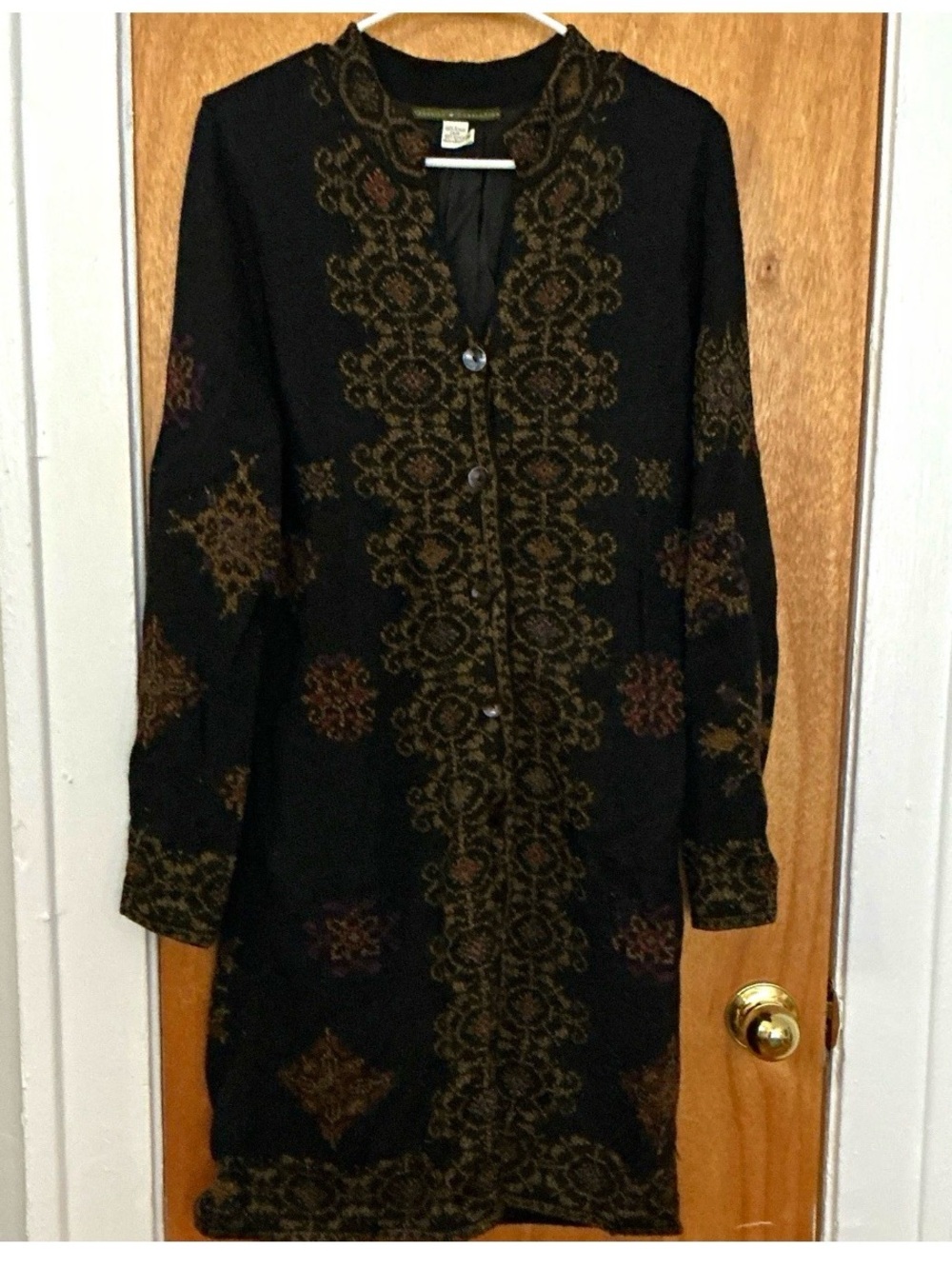 Peruvian Connection Black Long Sleeve Embroidered Coat